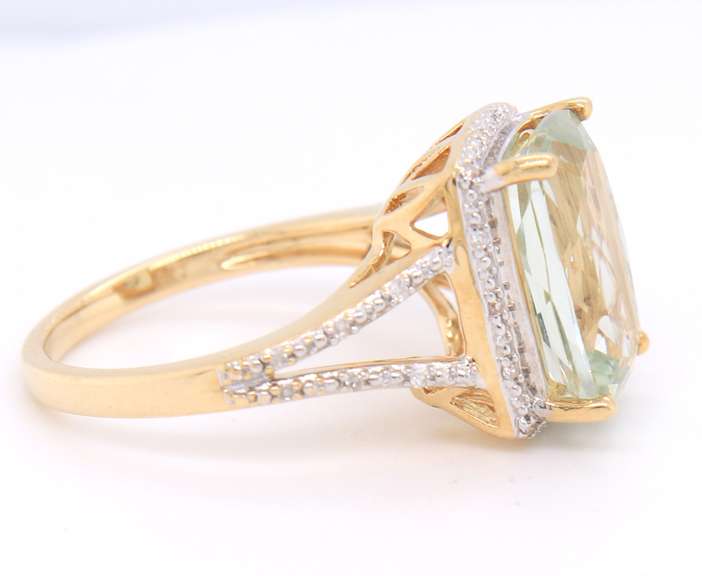 Handsome Yellow Gold Prasolite and Diamond Ring