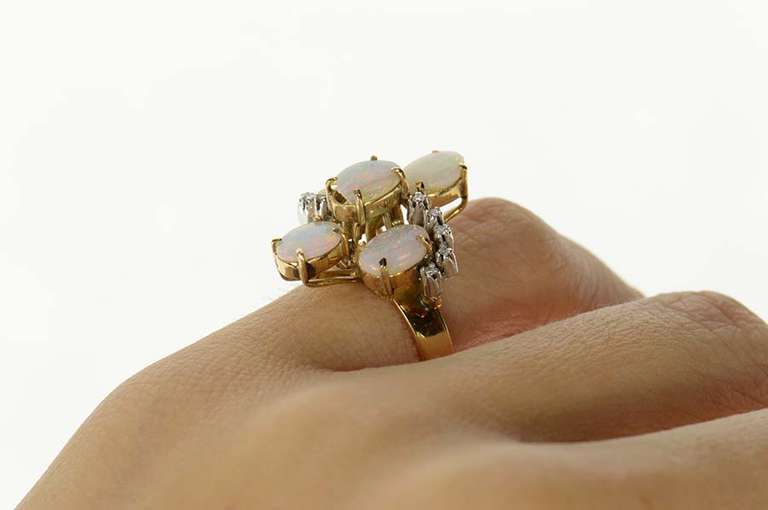 14K Yellow Gold Ornate Natural Opal Diamond Accent Cocktail Ring