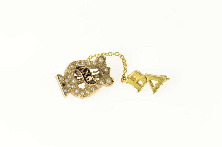 10K Yellow Gold Alpha Chi Omega Seed Pearl Lapel Pin/Brooch