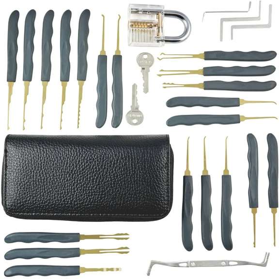 24pcs Single Hook Lock Pick Set w/ 1Pc Transparent Lock
