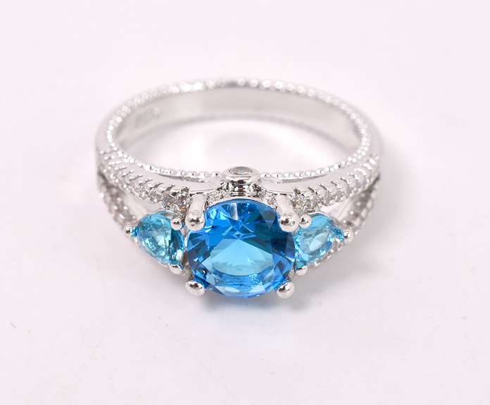 Blue Crystal Ring in Sterling Silver
