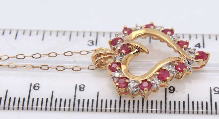 Charming Yellow Gold Ruby & Diamond Open Heart Necklace