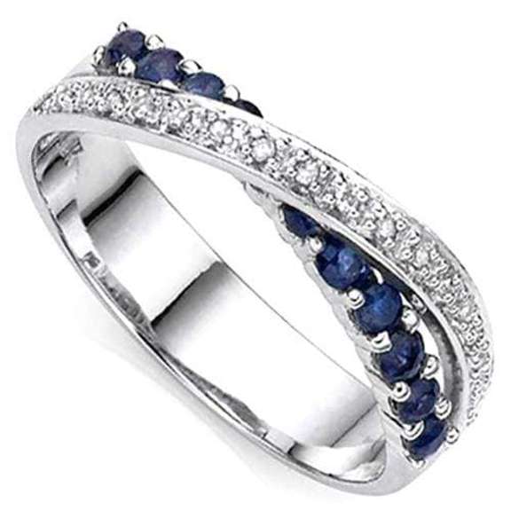 2/3 CT GENUINE SAPPHIRE & DIAMOND 925 STERLING SILVER BAND RING