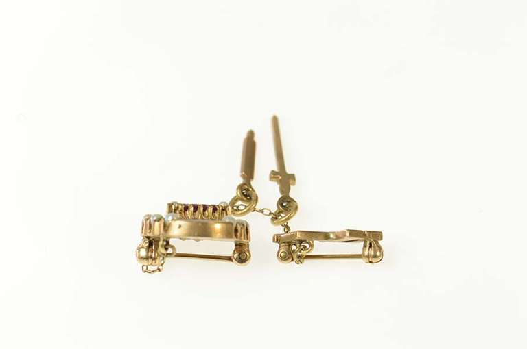 10K Yellow Gold Lambda Chi Alpha Seed Pearl Ruby Lapel Pin/Brooch