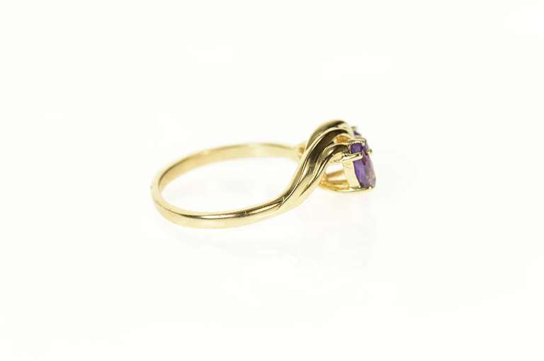 14K Yellow Gold Marquise Amethyst Three Stone Bypass Ring