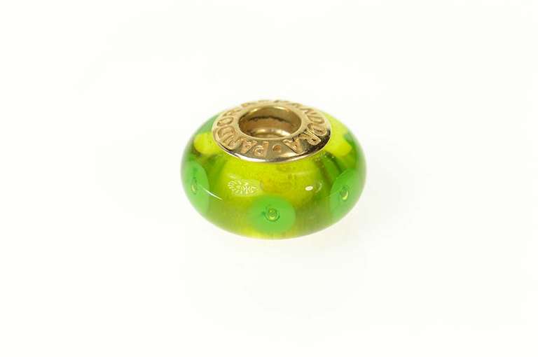 14K Yellow Gold Pandora Green Mystic Murano Glass Bead Charm/Pendant