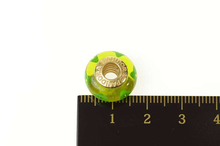 14K Yellow Gold Pandora Green Mystic Murano Glass Bead Charm/Pendant