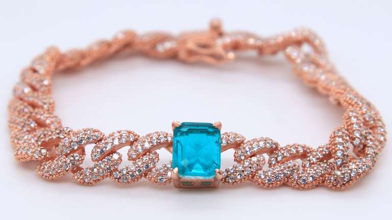 Sterling Silver Green Cubic Zirconia Curb Link Bracelet