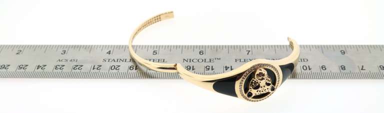 Gorgeous 14k Gold and Onyx Panther Rimmed with Cubic Zirconias adorning Handmade Italian Bangle Bracelet