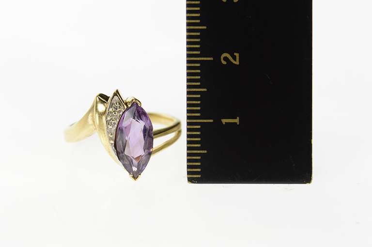 10K Yellow Gold Marquise Amethyst Diamond Accent Bypass Ring