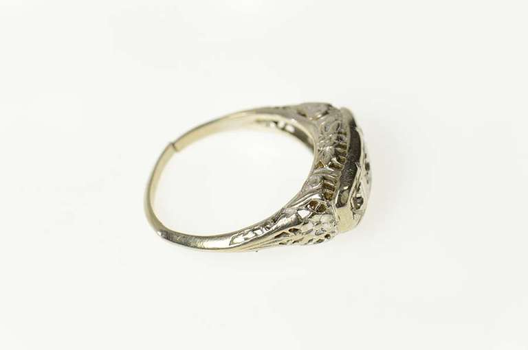 14K White Gold Art Deco Filigree Engagement Setting Band Ring