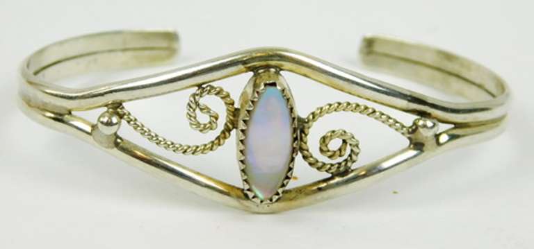 Vintage Sterling Mother of Pearl Cuff Bracelet
