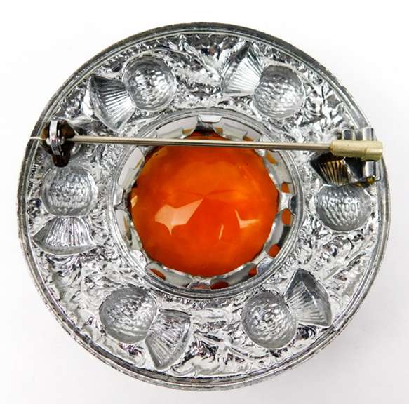 Vintage Thistle Pin with Huge Glass Stone