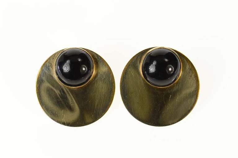 Gold Filled Retro Black Onyx Geometric Round Statement Earrings