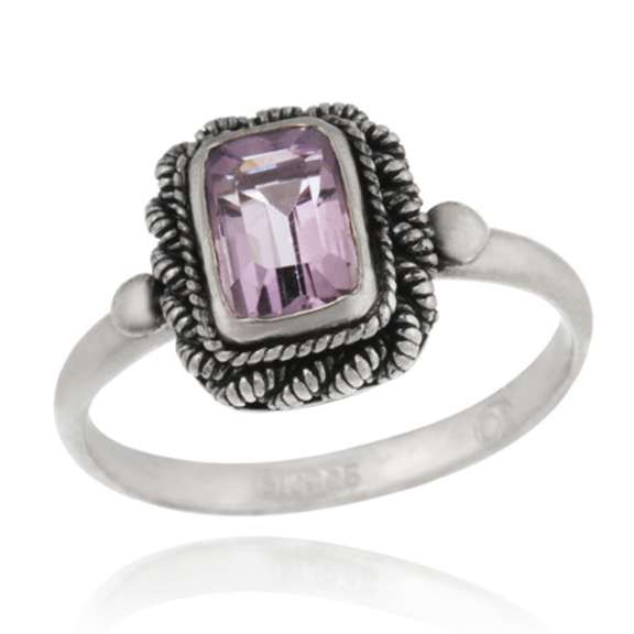 Sterling Silver Amethyst Rectangular Vintage Solitaire Ring