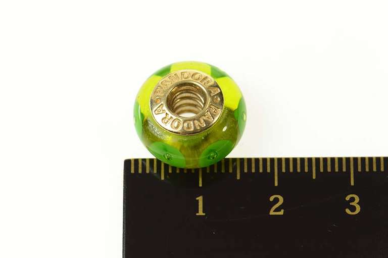 14K Yellow Gold Pandora Green Mystic Murano Glass Bead Charm/Pendant