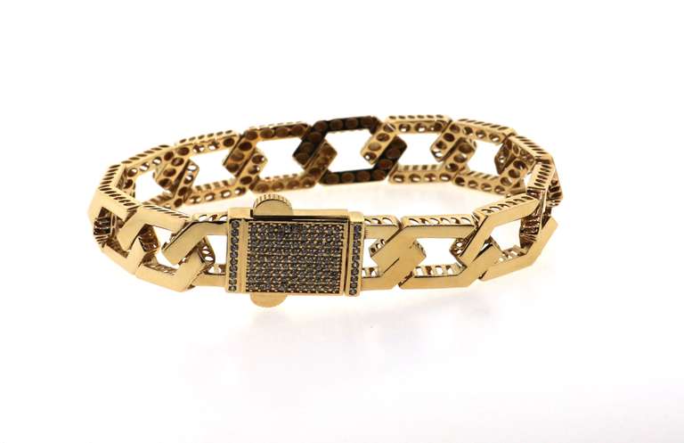 Contemporary 14k Gold Handmade Italian Curb Chain Bracelet studded with Cubic Zirconias