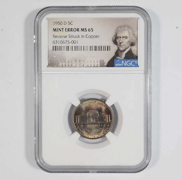 Error MS65 1950-D Jefferson Nickel - Reverse Struck In Copper - NGC