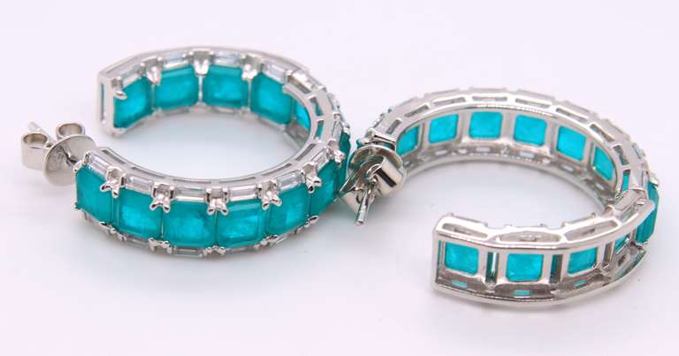 Streling Silver Green Cubic Zirconia Earrings