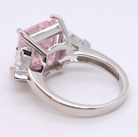 Princess Cut Pink Cubic Zirconia Sterling Silver Ring