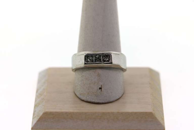 Geometric Three Stone 14k White Gold Diamond Ring