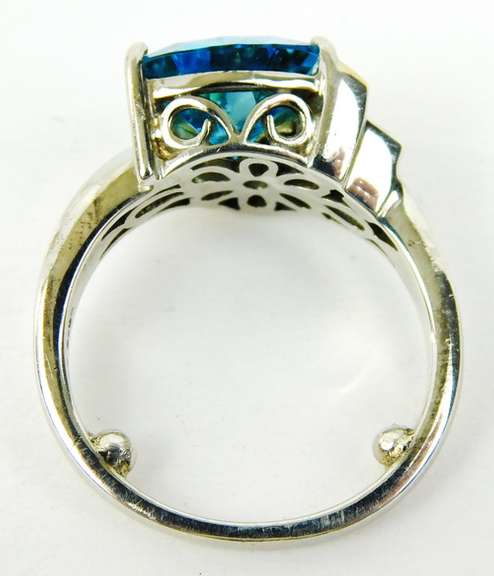 Sterling & 14K Blue Topaz & Diamonds Ring, 5.5