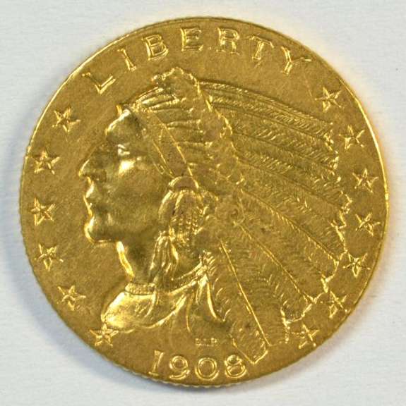 Near Mint 1908 US $2.50 Indian Gold Piece. Nice