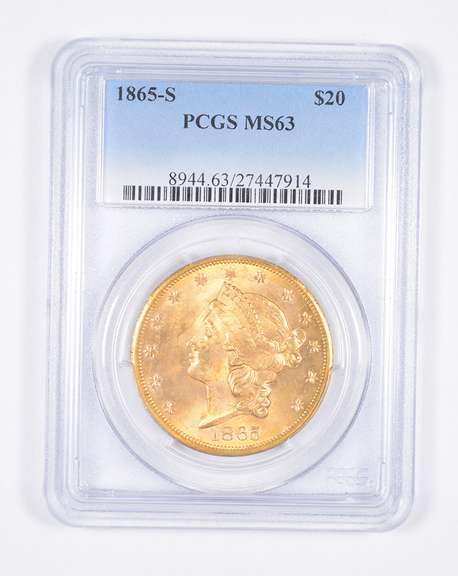 MS63 1865-S $20.00 Liberty Head Gold Double Eagle - Graded PCGS