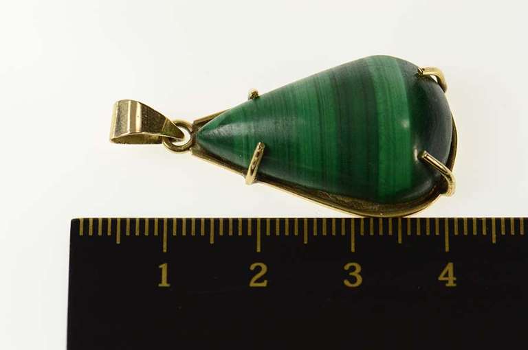 14K Yellow Gold Pear Malachite Natural Cabochon Statement Pendant