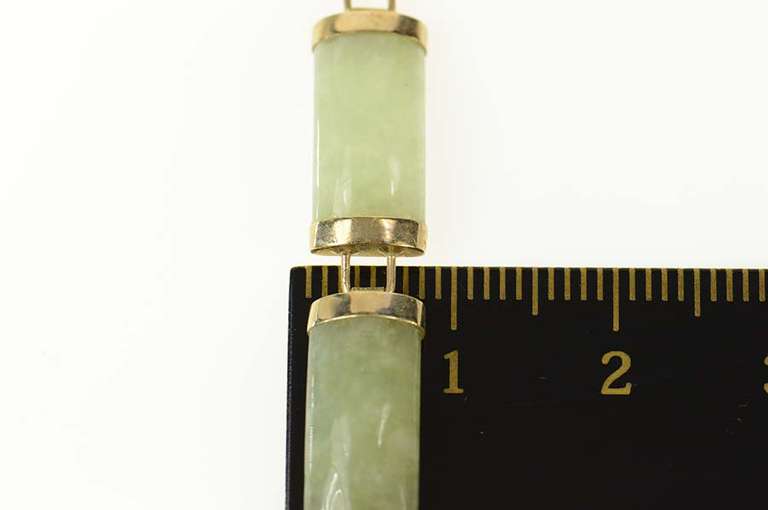 14K Yellow Gold Carved Jade Bar Link Chinese Happiness Bracelet