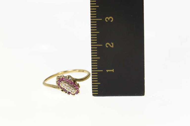10K Yellow Gold Diamond Ruby Halo Cluster Bypass Statement Ring