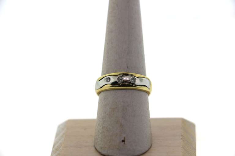 Masculine Three Stone Diamond Ring with 14 White and Yellow Gold