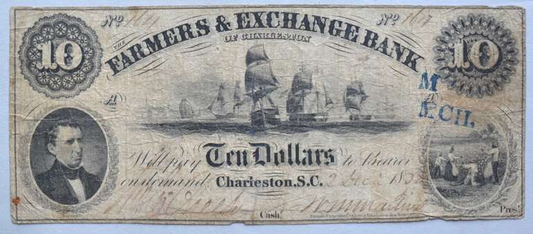 $ 10 Farmers & Exchange Bank Charleston SC Dec 2 1832 Note