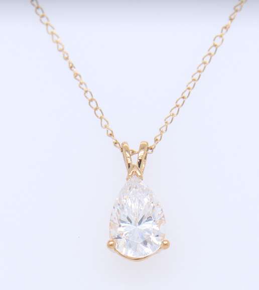 Dazzling Yellow Gold Pear Shaped CZ Solitaire Necklace