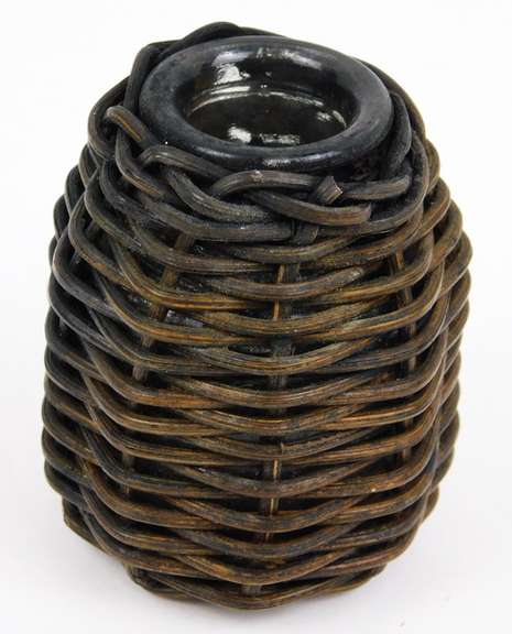Antique Glass & Wicker Inkwell
