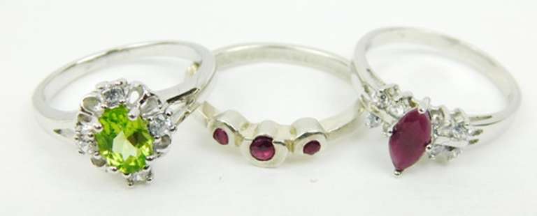 3 Contemporary Sterling Silver Gemstone Rings
