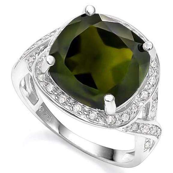 5.50 CT CREATED GREEN SAPPHIRE & 2PCS CREATED WHITE SAPPHIRE 925 STERLING SILVER