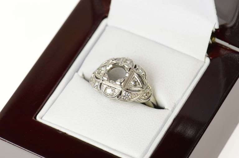 14K White Gold 0.30Ctw Art Deco Diamond Engagement Setting Ring