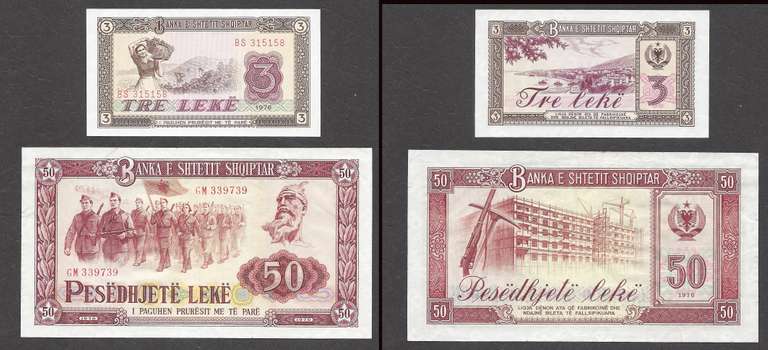 Pair 3 and 50 Leke Albanian Currency 1976