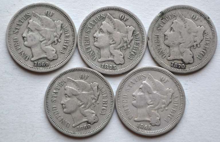 5 Three Cent Nickels
