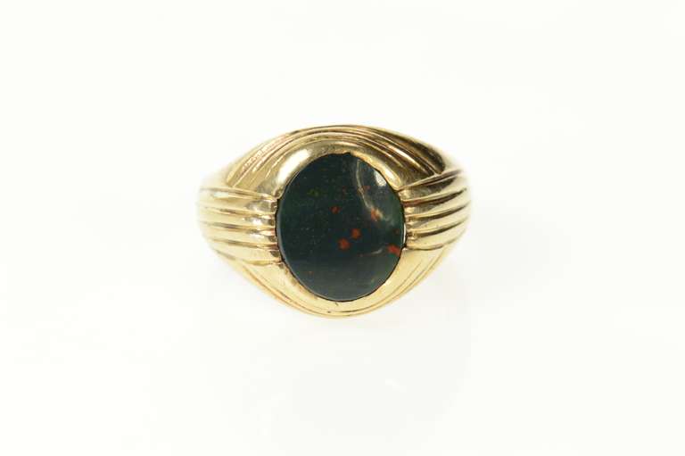 10K Yellow Gold Retro Oval Bloodstone Ornate Statement Ring