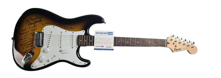 The Beach Boys Autographed Guitar w Little Deuce Coupe Lyrics in Display Case ACOA