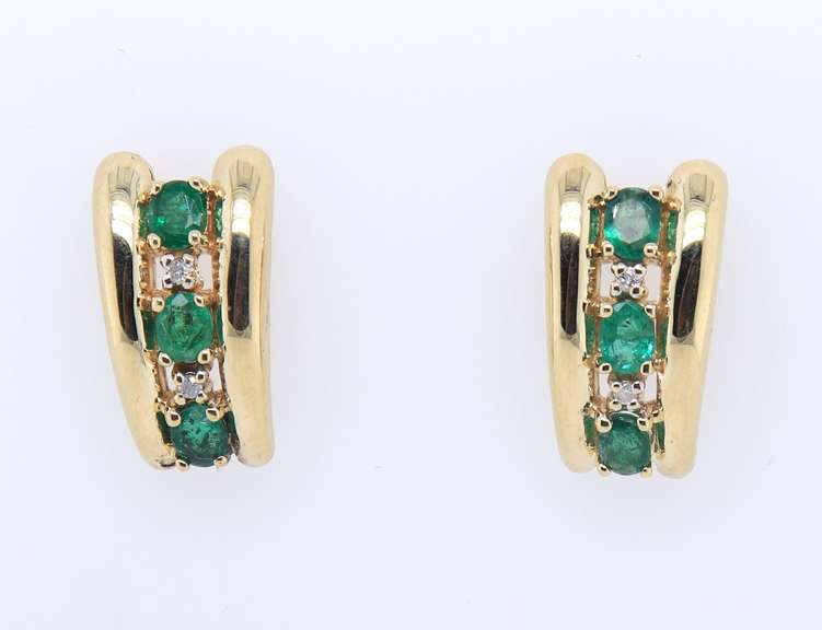 Powerful Yellow Gold Emerald and Diamond Earrings