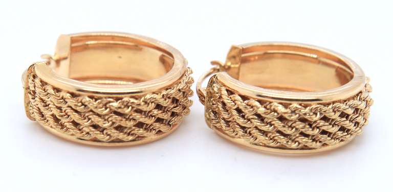 Handsome Yellow Gold Triple Row Rope Earrings