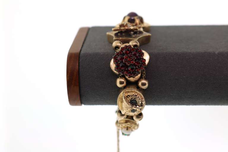 Very Rare Vintage 14KT Nature Motif Bracelet with Mixed Gems in Gold