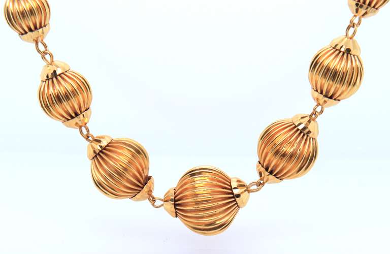 Bright 22KT Fluted Bead Necklace