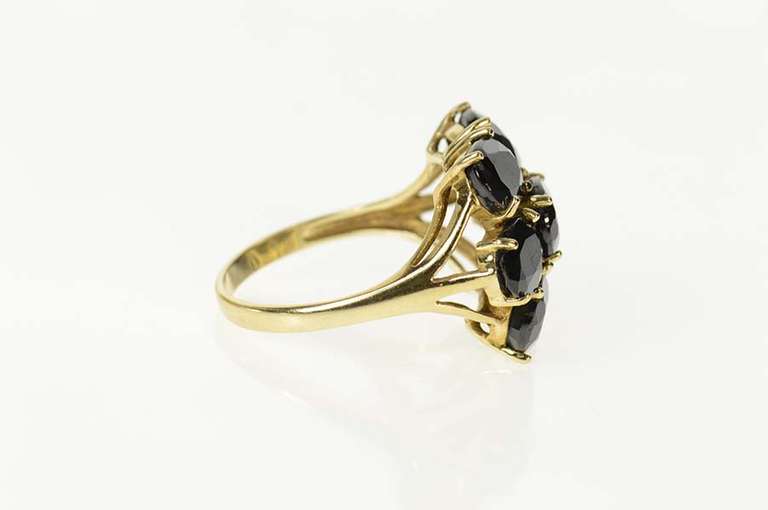 10K Yellow Gold Oval Natural Deep Navy Blue Sapphire Cluster Ring