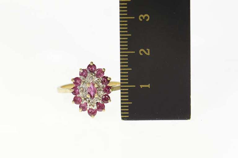 10K Yellow Gold Marquise Ruby Diamond Halo Statement Ring