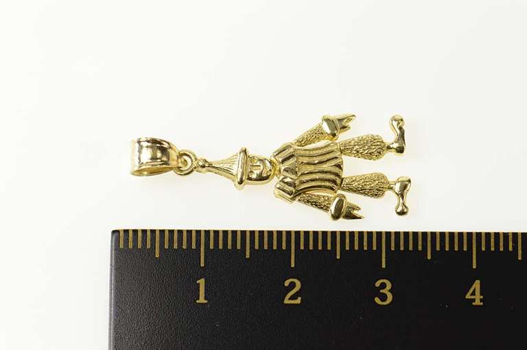14K Yellow Gold Articulated Clown Comedy Symbol Circus Pendant