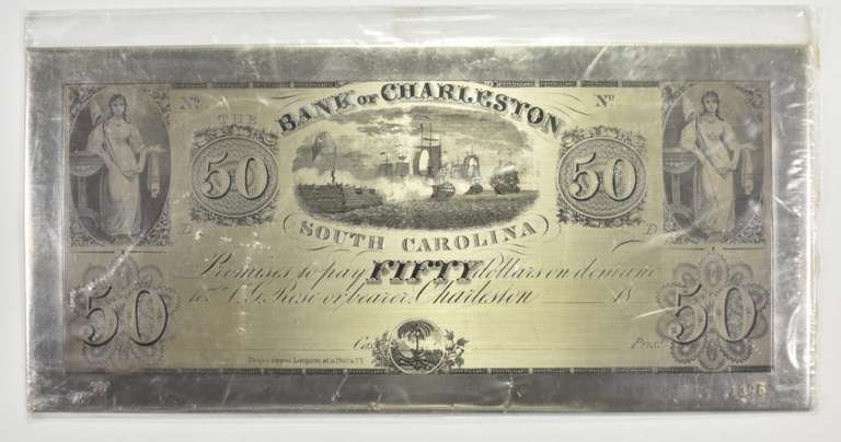 $50 Bank Of Charleston - SC - 152.8 G .925 Sterling Silver Art Bar